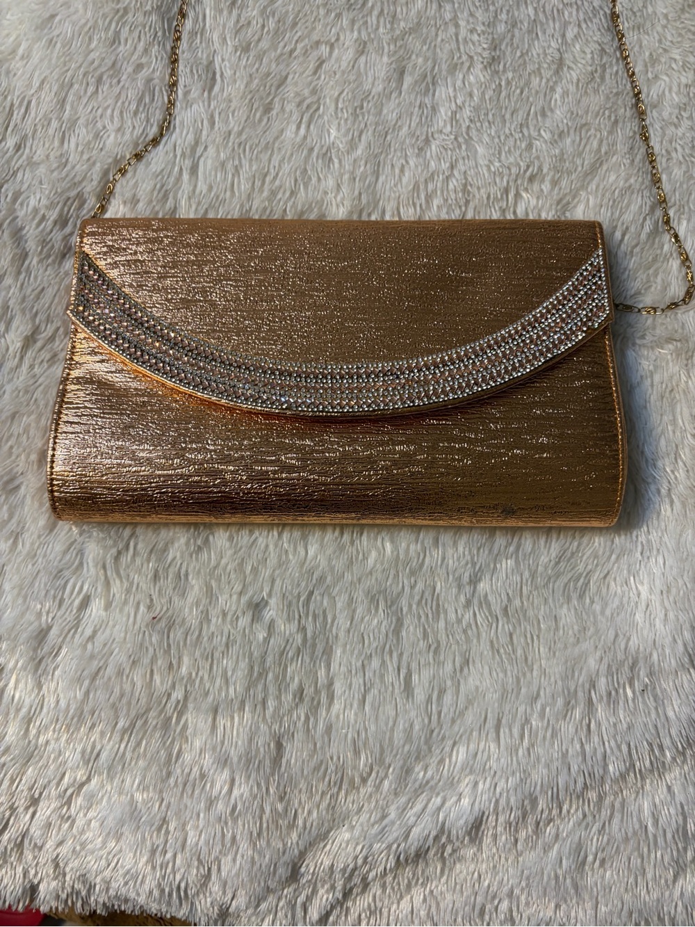 Gold Evening Clutch with Crystal Accent - Women Bags